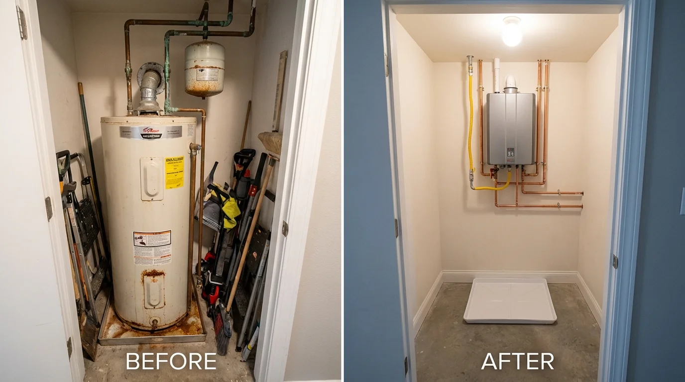 Tank water heater versus wall-mounted tankless unit comparison for Lockney, TX homeowners