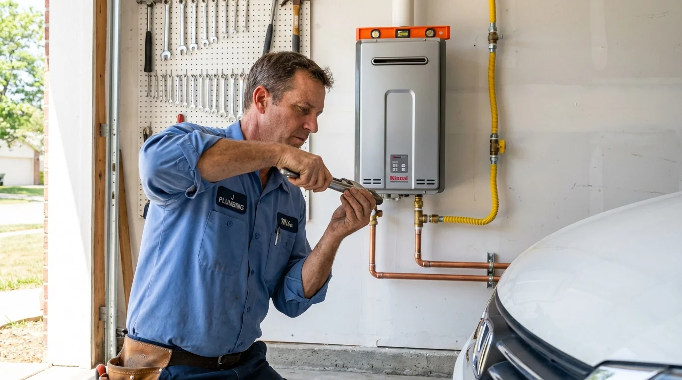 Tankless water heater installation by a Johns Plumbing LLC plumber in Lockney