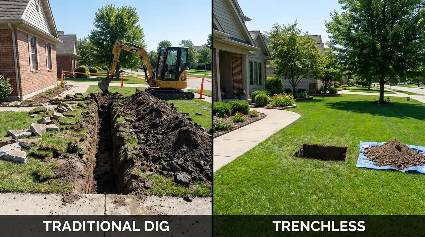 Trenchless sewer repair with minimal yard damage versus traditional excavation in Lockney, TX